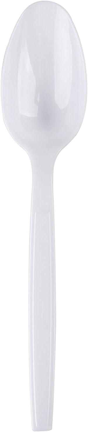 Plastic Spoons Disposable Individually Packaged Spoon White 7Inch Commercial Take Away Spoons Heavy Individually Wrapped 100 PCS