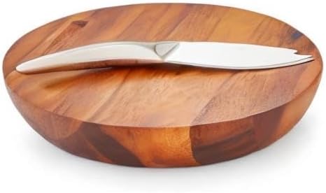 Nambé Harmony Cheese Board with Knife – 12-Inch Acacia Wood Serving Board with Stainless Steel Knife – Elegant Cheese Platter & Charcuterie Set for Entertaining, Appetizers & Dining Décor