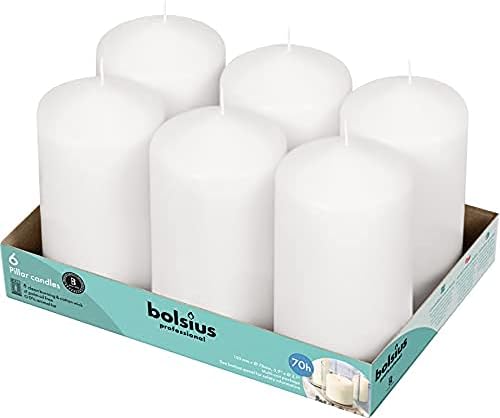 BOLSIUS 12 White Pillar Candles Bulk - 3x6 Inches Candle Set - 70+ Hours Clean Burning - No Palm Oil - 0% Animal Fat - Premium European Quality - Unscented Dripless Party Pillars