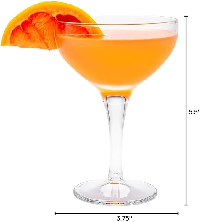 Restaurantware Cascata 7 Ounce Cocktail Coupes Set Of 12 Tempered Coupe Glasses - Wide Bowl Chip-Resistant Fine-Blown Glass Retro Champagne Glasses Dishwasher-Safe For Champagne Or Cocktails