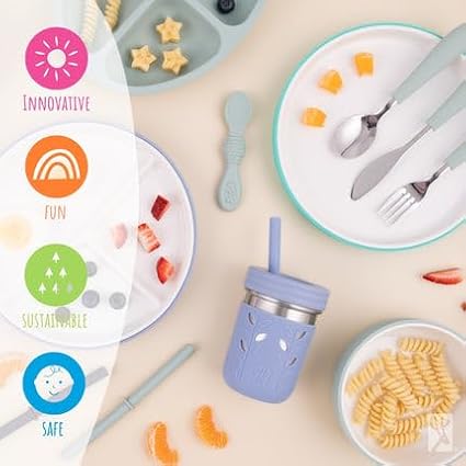 Elk and Friends 24oz Glass Mason Jar – Pack of 4 | Bamboo Straw Lids + Stainless Steel Straws | Smoothie + Iced Coffee + Bubble Tea Cups | Glass Cups with Lids and Straws | Dishwasher Safe