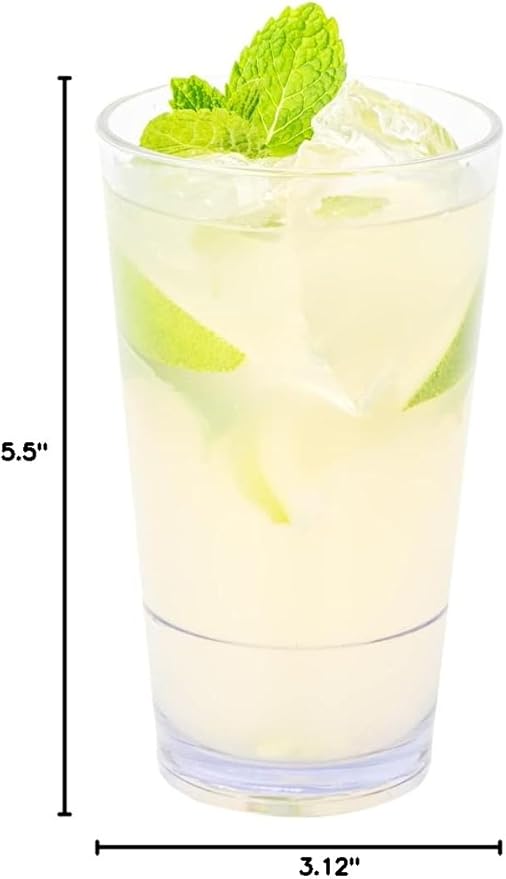 Bev Tek 14 Ounce Plastic Drinking Glasses, 12 Reusable Plastic Cocktail Cups - Shatterproof, Clear Plastic Highball Glasses, Dishwashable, Stackable - Restaurantware