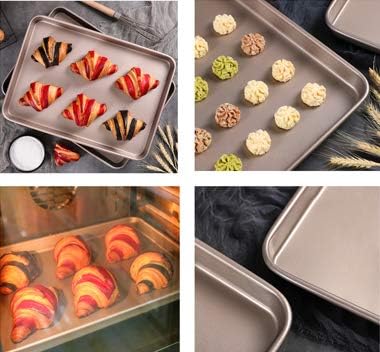 11 Inch Baking Sheets Pan Nonstick Set of 2, Walooza Cookie Sheet Replacement Toaster Oven Tray,Deep Size 1 inch Bakeware, Non Toxic & Heavy Duty & Easy Clean