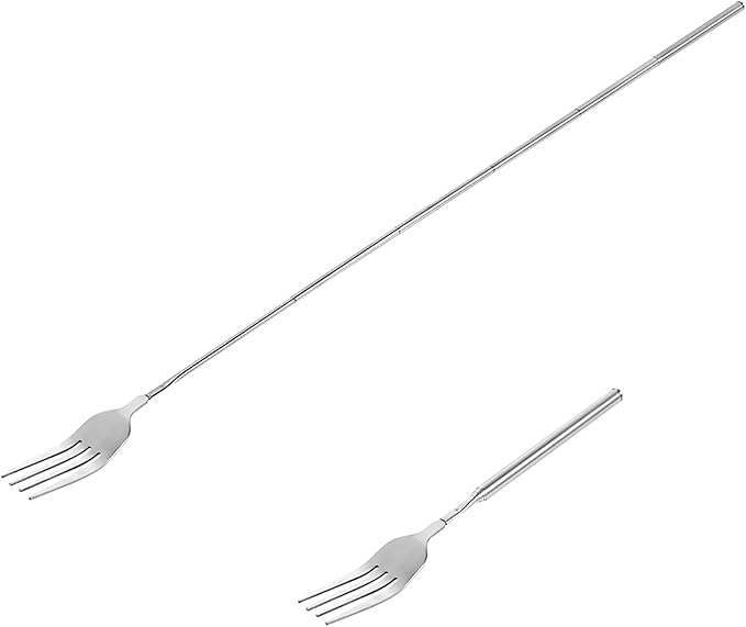 Extendable Fork - 8.7 to 25.4 Inch Long, Telescopic & Retractable for BBQ, Dinner, Fruit & Dessert - Sturdy Stainless Steel (2 Pcs)