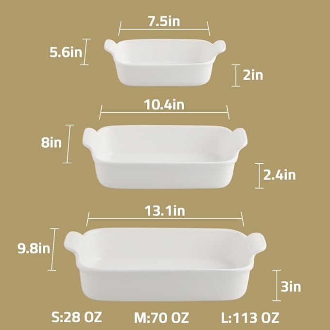 Sweejar Baking Pans Set, Ceramic 9x13 Baking Dish with Handle, Rectangular Casserole Dishes for Oven, Bakeware Sets of 3, Durable Lasagna Pan Deep for Kitchen, Banquet, Wedding Gift(Blue & Yellow)