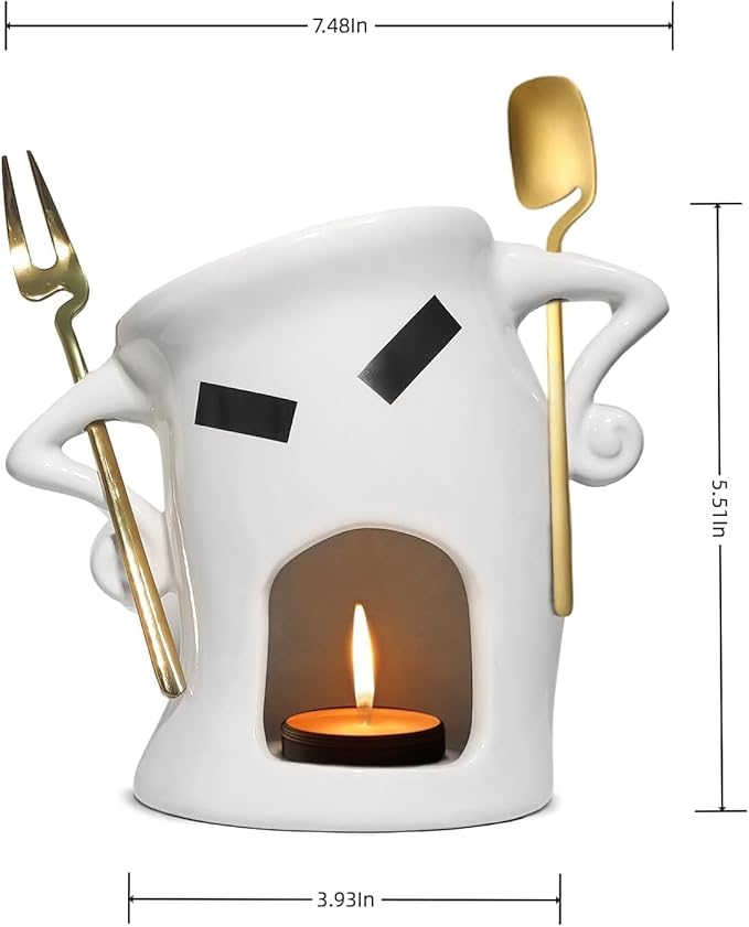 Chocolate Fondue Mug with Attitude - Ceramic Melting Cup for Chocolate Fondue Set, Mini Dessert Party with Fork & Shovel (Gold)