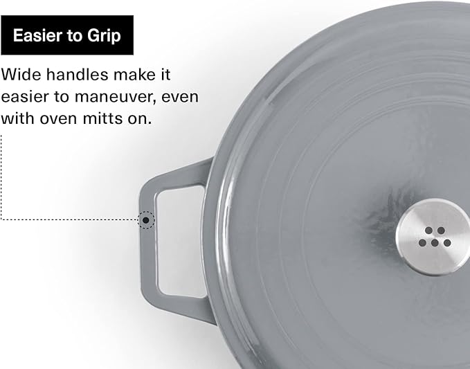 Misen 5.5 QT Braiser – Enameled Cast Iron Pan for Searing, Braising & Slow Cooking – No-Chip Enamel Coating – Extra-Wide Handles – Superior Heat Retention & Even Cooking - Gray