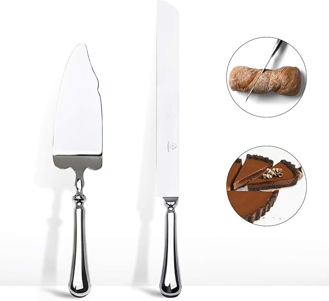 2 Piece Wedding Cake Knife and Server Set,18/10 Stainless Steel Cake cutting Set Pie Server Cake Cutter Knife for Birthday,Anniversary,Holiday,Baby Shower,Party