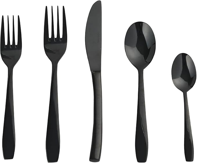 Black 40 Piece Silverware Set,Stainless Steel Flatware Set for 8,18/0 Rust-Proof Cutlery Set with Forks & Spoons,Mirror Polished Dishwasher Safe - Heavy Duty Tableware for Home & Dining
