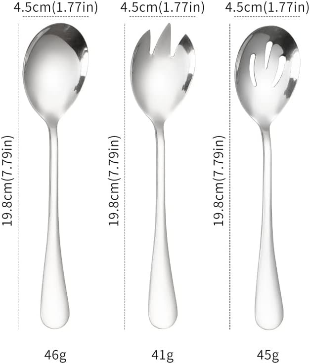 Salad Servers Stainless Steel Salad Serving Set Salad Spoon and Fork Set Kitchen Cooking Utensil Cutlery Gifts Set of 6 (Silver)