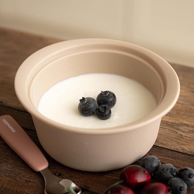 Microwave Silicone Steamer for Baby Food, Made In Korea, Oven & Dishwasher Safe to 482°F, Easy Clean, Microwave Pot with Handle & Lid, 100% Food Grade Steamer Bowl (Creme Brulee, 550ml + 800ml set)