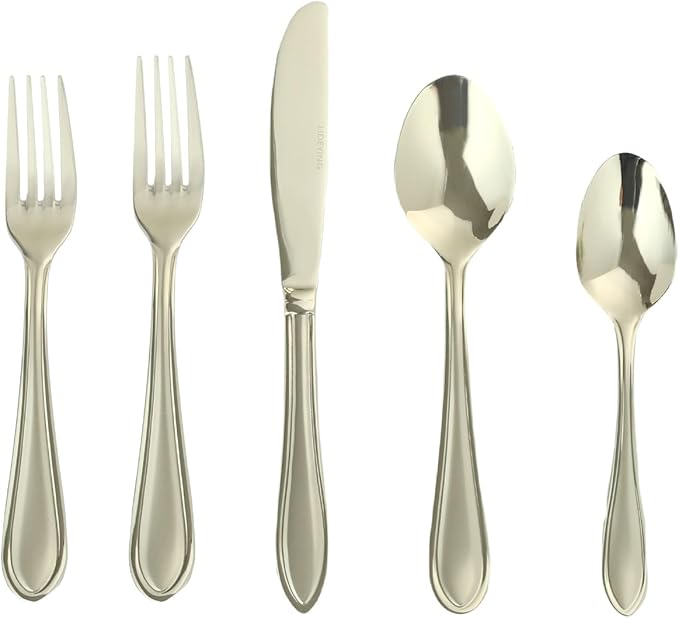 Champagne Silverware Set, 40-Piece Stainless Steel Champagne Flatware, 18/0 Stainless Steel Utensils, Dishwasher Safe, Modern Tableware for Home & Kitchen Dining