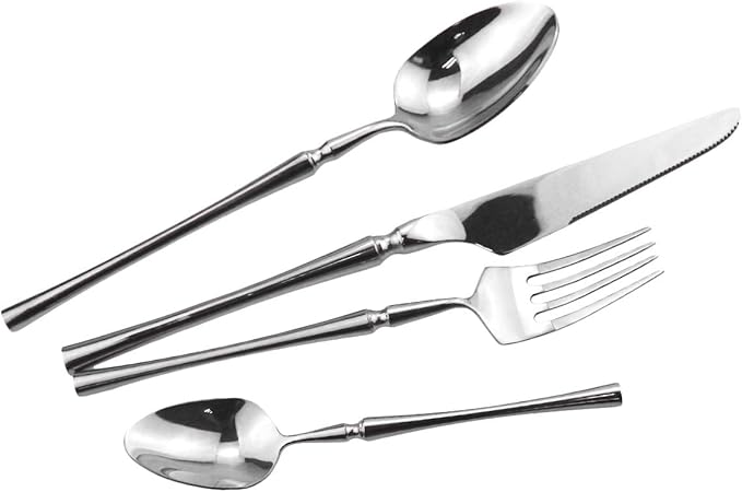 Gugrida Silver Silverware Set, 5-Piece 18/10 Stainless Steel Flatware Cutlery Set for 1,Mirror Finish, Ideal for Wedding Festival Party Home Kitchen, Dishwasher Safe