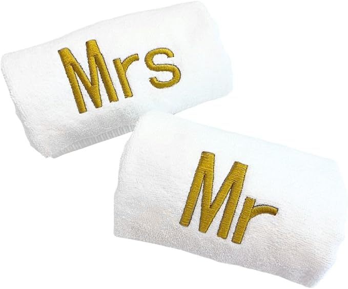 Gold Monogrammed Hand Towels for Bathroom - Luxury Hotel Quality Personalized Initial Decorative Embroidered Towel for Powder Room, Spa - GOTS Organic Certified - Mr and Mrs
