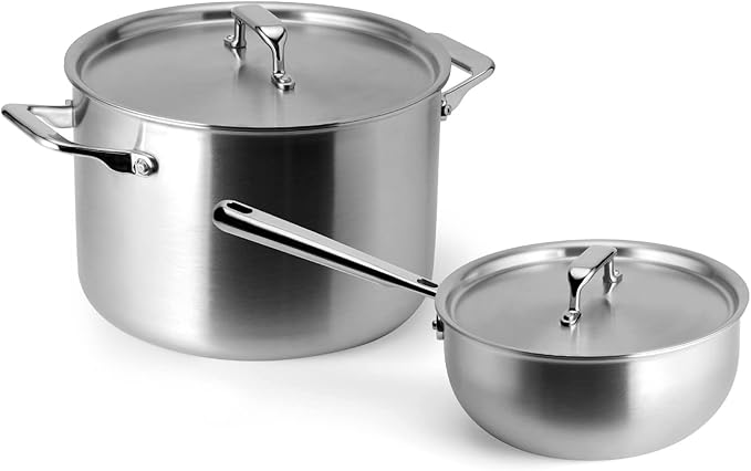 Misen 5-Ply Stainless Steel Cookware Set - Versatile, Dishwasher Safe - 9-Piece Set - 10" Skillet, 12" Skillet + Lid, 3 QT Saute Pan + Lid, 3 QT Saucier + Lid, 8 QT Stockpot + Lid