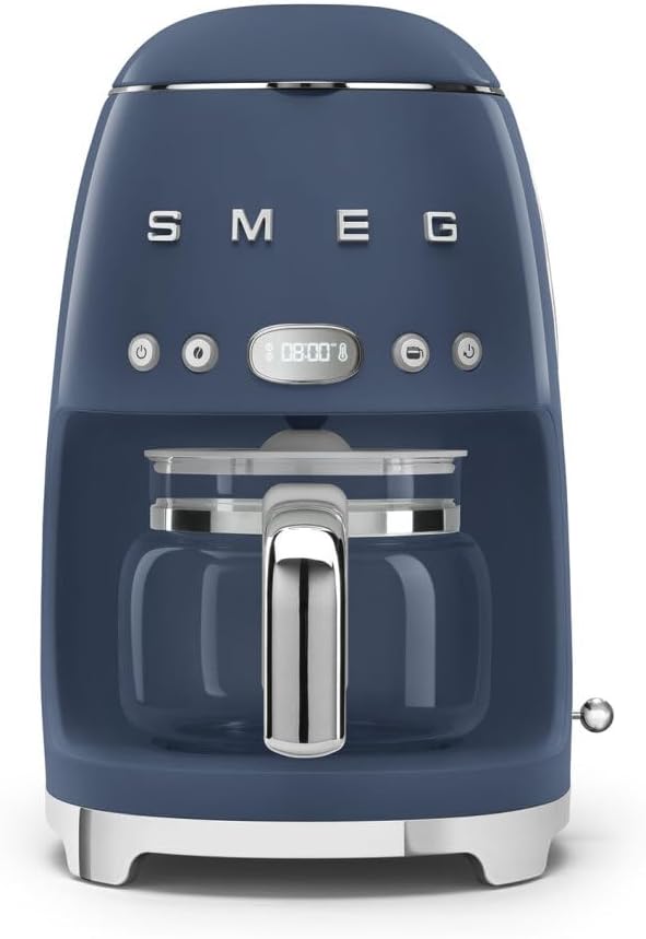 Smeg 50's Retro Style Aesthetic Drip Coffee Machine with 10 Cup Glass Carafe, Auto Start Feature, Keep Warm Plate, and Two Coffee Strength Settings (Navy Blue)