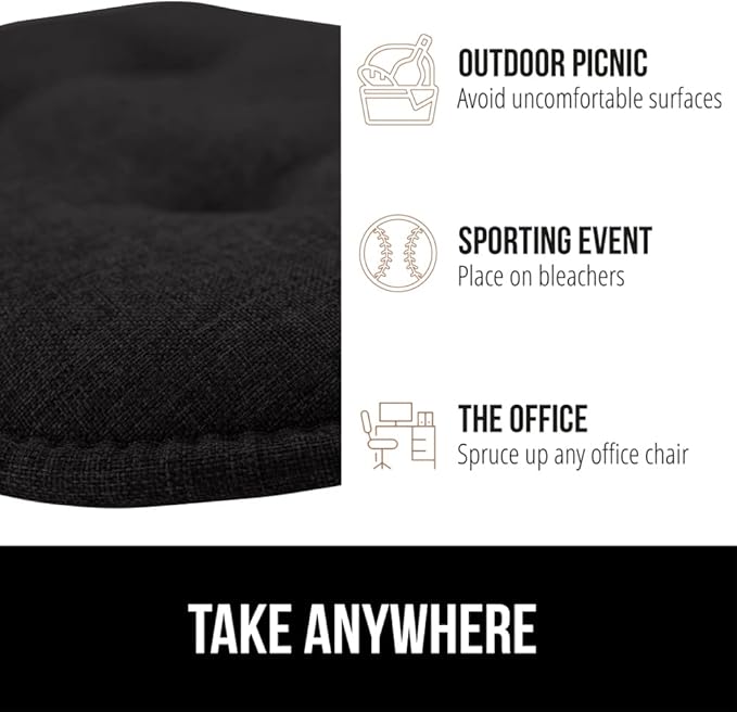 GORILLA GRIP Slip Resistant Tufted Chair Cushions, No Ties Required, Set of 6 Memory Foam Pads for Dining Room Kitchen Table, Office, Rocking Chairs, Plush Seat Cushion Pad, Home Decor, 16x17, Black