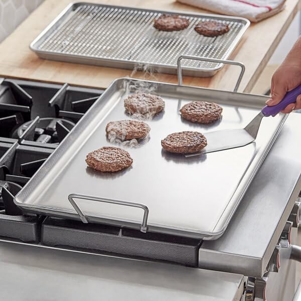 15 x 23 Inch Portable Aluminum Griddle, Silver Rectangle, Dual Welded Handles, Range Top Cooking Surface, Hand Wash Only