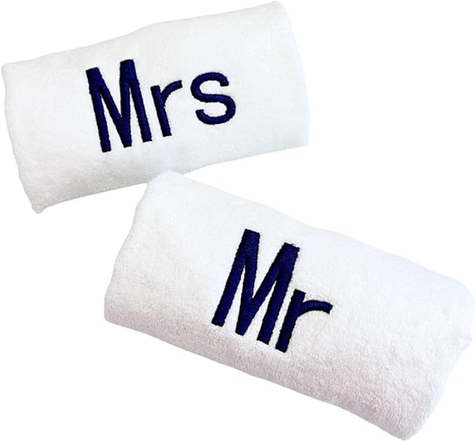 Navy Monogrammed Hand Towels for Bathroom - Luxury Hotel Quality Personalized Initial Decorative Embroidered Towel for Powder Room, Spa - GOTS Organic Certified - Mr and Mrs