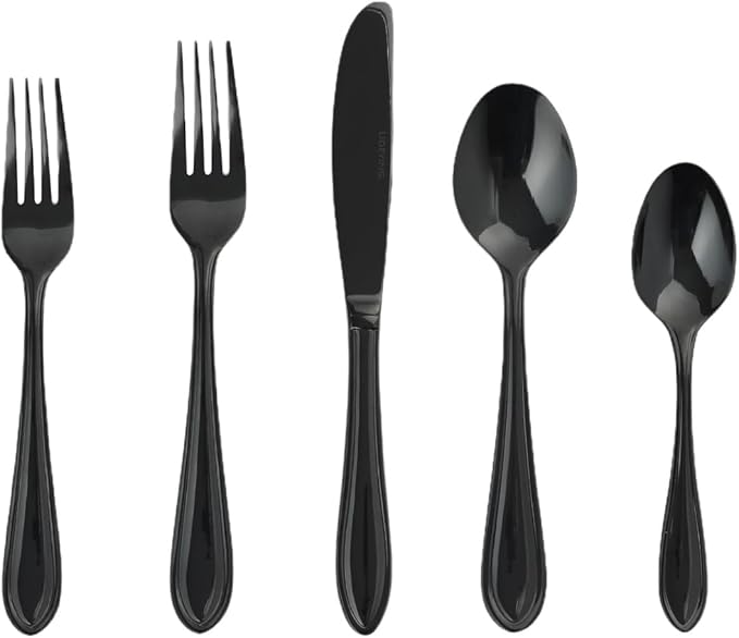 Black Silverware Set, 30-Piece Stainless Steel Flatware for 6, Heavy-Duty 18/0 Stainless Steel Utensils,Mirror Polished Dishwasher Safe for Home & Kitchen Dining