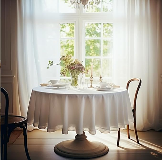 EVERLY 100% Pure Linen Round Tablecloths 70Inch Round Machine Washable Tablecloth for Thanksgiving,Decorative Halloween,Buffet Parties,Picnic,Events,Weddings and Restaurants-White