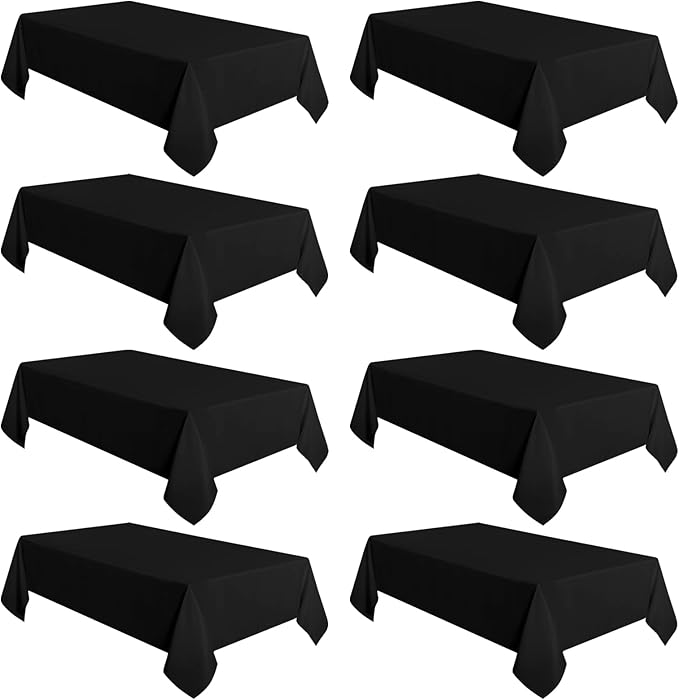 sancua 8 Pack Black Tablecloth 60 x 102 Inch, Rectangle Table Cloth for 6 Feet Tables - Stain and Wrinkle Resistant Washable Polyester Table Cover for Dining Tables, Buffet Parties and Camping