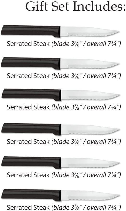 RADA Cutlery 6-Piece Serrated Steak Knife Gift Set (S6S), Stainless Steel Hollow Ground Blades, Made in USA, Black Handles, Pack of 2