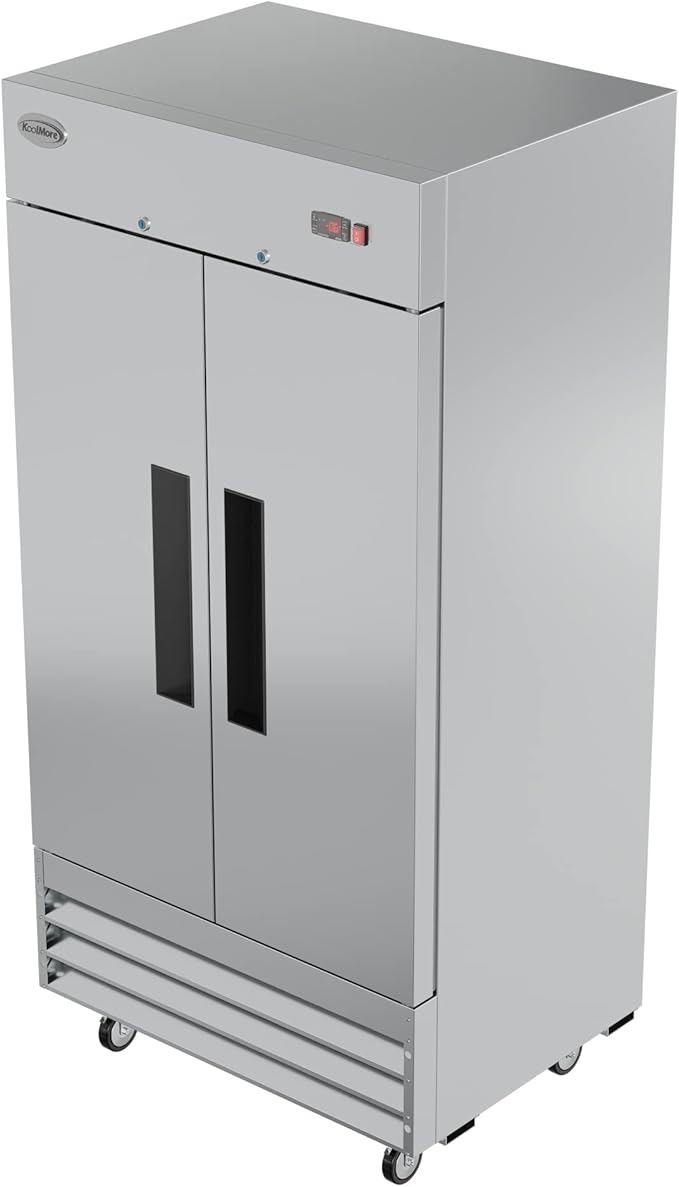 KoolMore Commercial Two Door Reach-in Freezer for Restaurant, Cafe, and Cold Food Storage, Stainless Steel Finish, Large 35 Cu. Ft. Capacity, Heavy Duty Kitchen Use (RIF-2D-SS35C),Silver