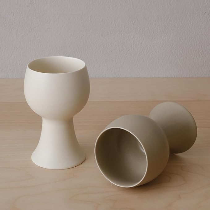 WENSHUO Ceramic Goblet, Wine Glasses Set of 2, 10 oz (Matte Crème)