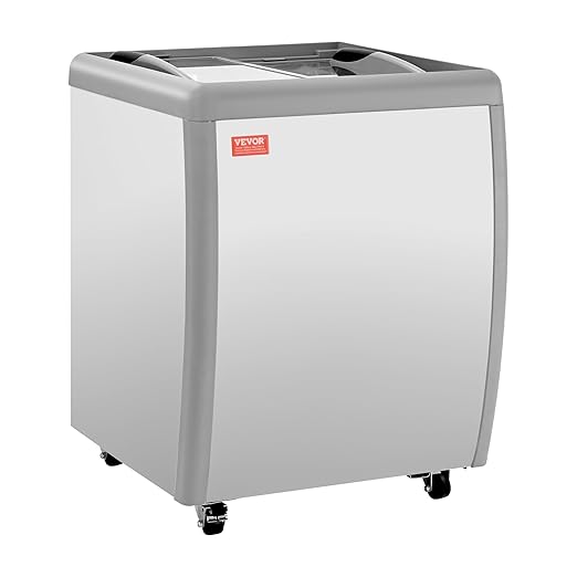 VEVOR Commercial Ice Cream Display Case, 5.6 Cu.ft Chest Freezer, Restaurant Gelato Dipping Cabinet Top Deep Freezer with Locking Casters, Sliding Glass Door, LED Lighting, Hold 4 Ice Cream Tubs