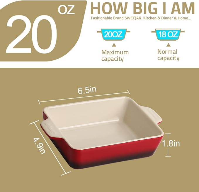 Sweejar Ceramic Baking Dish, Rectangular Small Baking Pan with Double Handles, 20 Oz for Cooking, Brownie, Kitchen, 6.5 x 4.9 x 1.8 Inches (Gradient Orange)