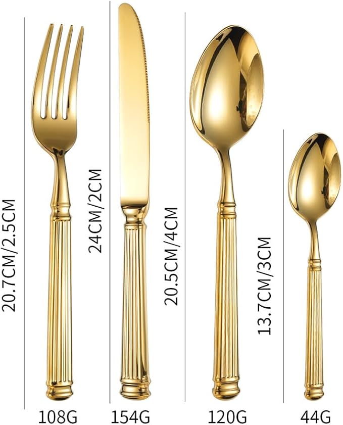 Gold Silverware Set for 8 Flatware Set 32 Pieces Luxury Tableware Set Roman Column Handle Knives and Forks spoons 18/10 Stainless Steel Cutlery Utensil Sets for Home Restaurant Dishwasher Safe