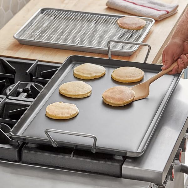 15 x 23 Inch Portable Non-Stick Aluminum Griddle, Rectangle, Silver, Dual Welded Handles, Hand Wash Only, for Stovetop Cooking