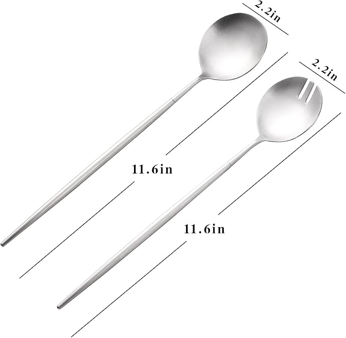 Salad Servers,Spoon and Fork Set 11.41 inch,18/10 Stainless Steel Salad Serving Silver