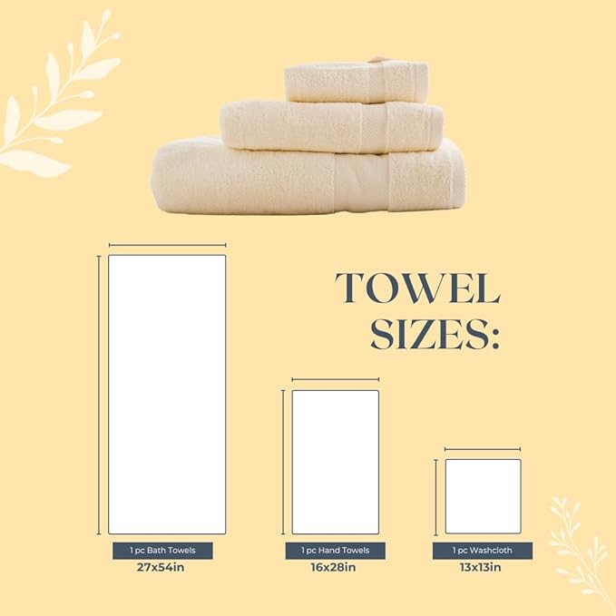 Egyptian Cotton Towel Set - 3 Piece | Ultra Soft 100% 600 GSM Towels | 1 Bath, 1 Hand, 1 Washcloth | Quick Dry, Durable for Bathroom, Home, Spa, Gym | Premium Towel Set (Off White)