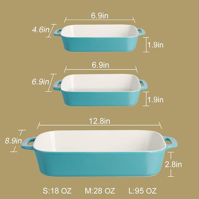 Sweejar Ceramic Bakeware Set, Rectangular Baking Dish for Cooking, Kitchen, Cake Dinner, Banquet and Daily Use, Casserole Dishes for Oven Porcelain Baking Pans (White)