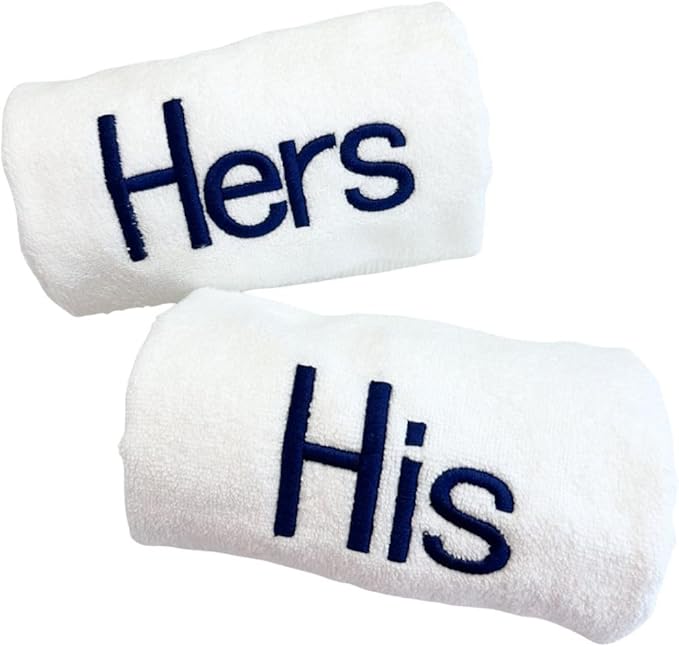 Navy Monogrammed Hand Towels for Bathroom - Luxury Hotel Quality Personalized Initial Decorative Embroidered Towel for Powder Room, Spa - GOTS Organic Certified - His and Hers