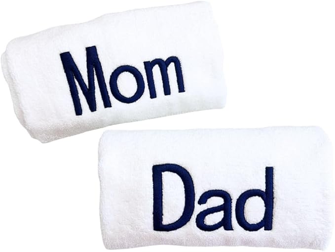 Navy Monogrammed Hand Towels for Bathroom - Luxury Hotel Quality Personalized Initial Decorative Embroidered Towel for Powder Room, Spa - GOTS Organic Certified - Dad and Mom
