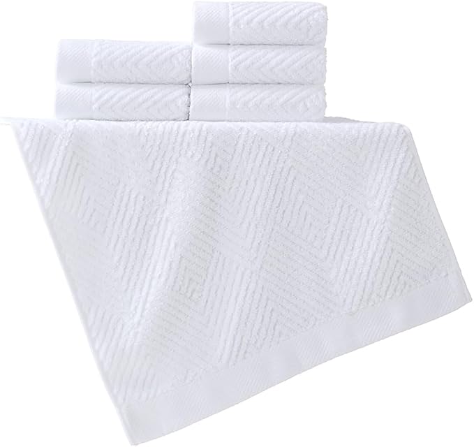 sense gnosis Snow White Washcloth Set of 6 Striped Weave 100% Cotton Super Soft Highly Absorbent Summer Washcloths Towels for Kitchen Bathroom 13 x 13 Inch