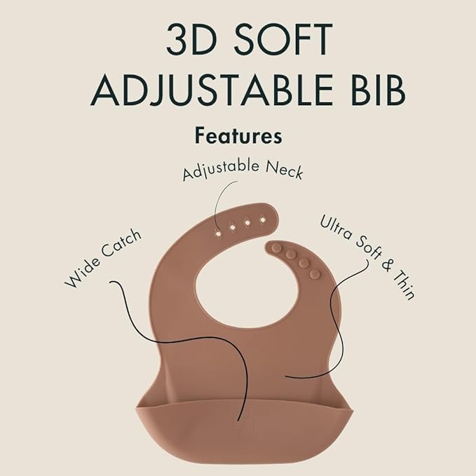 Stainless Steel Toddler Feeding Set 4 Pieces – Suction Plate, Silicone Bib, Spoon & Fork – Divided Plates for Baby Led Weaning, BPA-Free, Removable Shell (Mocha Mousse)