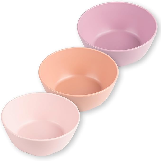 Tiny Twinkle Tableware 3 Pack Dish Set- BPA-Free Cups, Plates and Bowls Sets For Kids and Toddlers - Polypropylene Plastic Dinnerware Set (Rose, Peach, Lilac) Round Bowl