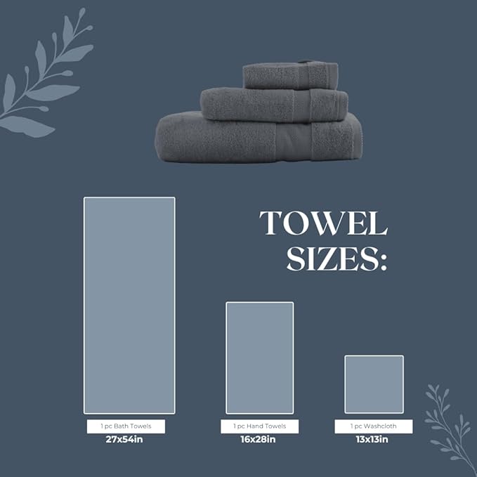 Egyptian Cotton Towel Set - 3 Piece | Ultra Soft 100% 600 GSM Towels | 1 Bath, 1 Hand, 1 Washcloth | Quick Dry, Durable for Bathroom, Home, Spa, Gym | Premium Towel Set (Dark Gray)