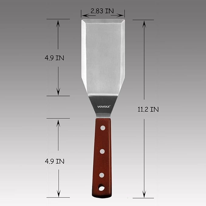 Professional Metal Spatula for Cast Iron Skillets and Flat Top Grills, Full Tang Wooden Handle, Thick Stainless Steel Blade, Smash Burger Spatula Turner for Flipper, Cooking, BBQ, 4.7 x 2.7 Inch