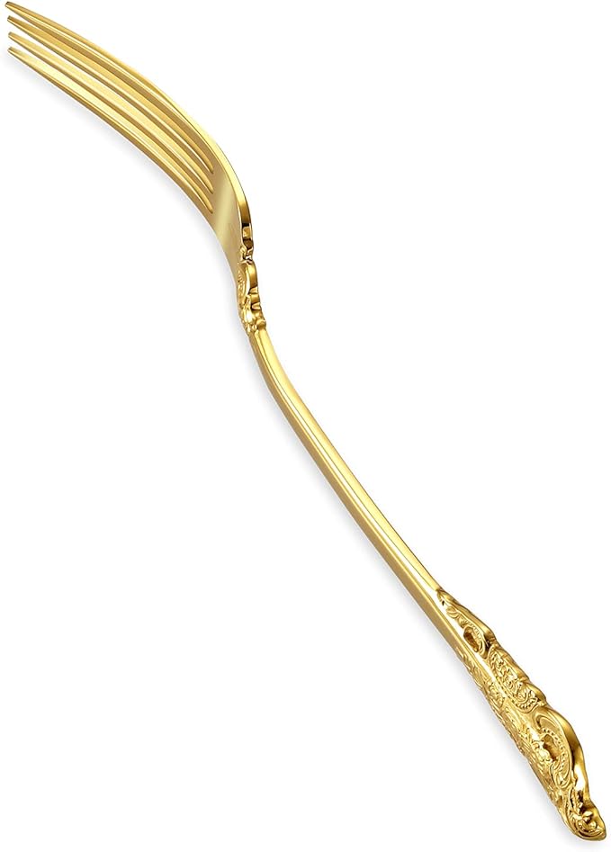 KEAWELL Luxury Dinner Fork, Set of 4, 18/10 Stainless Steel, 8 Inches, Dishwasher Safe, Mirror Polished, Silverware Fork Set (Gold)