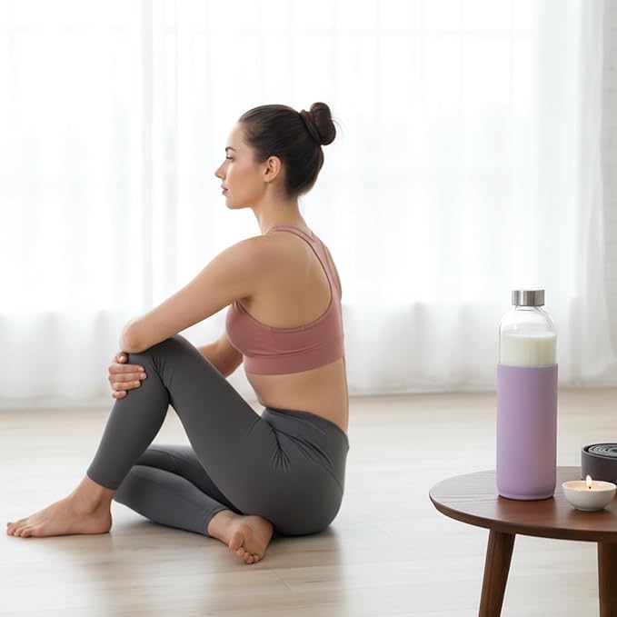 32 oz Glass Water Bottles with Lids and Silicone Sleeve, Reusable Juice Bottles with Stainless Steel Leak Proof Cap, Beverage Storage Containers for Juicing & Water, BPA Free Set of 3