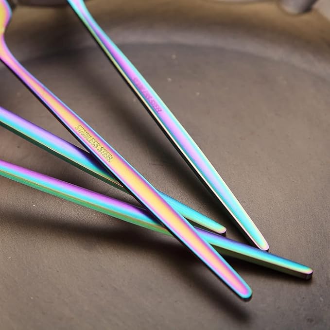 Matt Rainbow 6 Piece Stainless Steel 8.4'' Dinner Forks - Silverware Set, Dessert, Table, Salad Forks - Dishwasher Safe