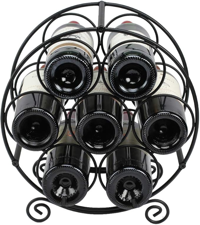 TreeLen Wine Racks Countertop, 7 Bottles Wine Organizer Stand, Metal Free Standing Wine Storage Holder, Water Bottle Holder Stand-Black