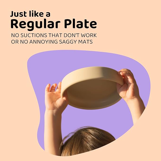 APLAINR Solid Plate, Weighted Baby Toddler Plate, Silicone Plates for Baby, No-Division Kid Plates, Microwave & Dishwasher Safe Silicone Plate for Toddlers, No BPA, Blue Hour