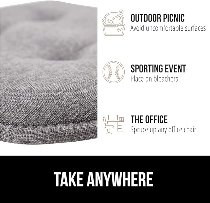 GORILLA GRIP Slip Resistant Tufted Chair Cushions, No Ties Required, Set of 6 Memory Foam Pads for Dining Room Kitchen Table, Office, Rocking Chairs, Plush Seat Cushion Pad, Home Decor, 16x17, Gray