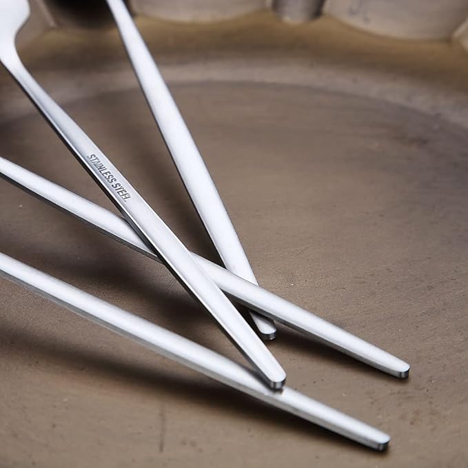 Matt Dinner Forks 6 Piece, Stainless Steel Dessert, Table, Salad Forks - Silverware Set for Home, Kitchen or Restaurant - Dishwasher Safe (Matt Silver-8.4 Inch)